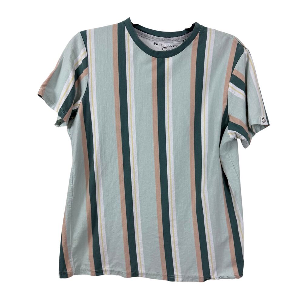 Free Planet Green Stripe Short Sleeve T Shirt